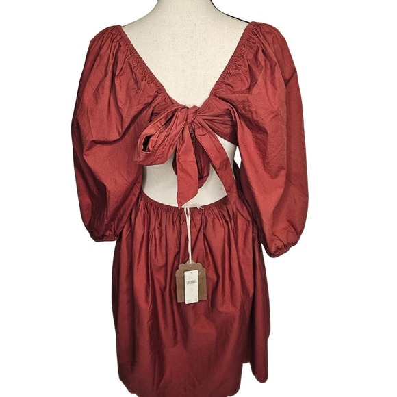 Anthropologie Cotton Boho Babydoll Milkmaid Prom Dress Red Medium‎ NWT - Picture 4 of 11